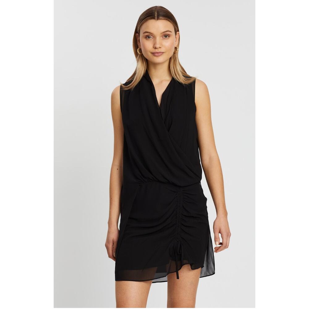 AllSaints Cathea Cowl Neck Black Mini Dress Chiffon Size 2